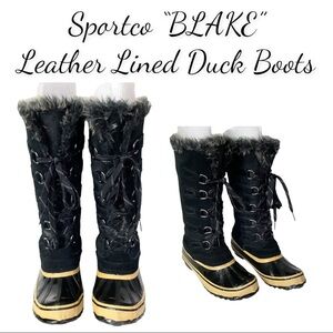 Sportco Black Duck Boots, Lace Up, Suede, Faux Fur Lined Womens Boots